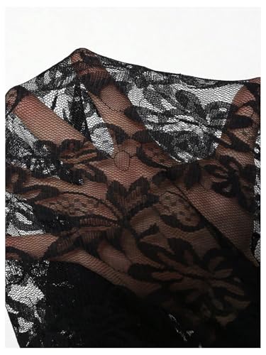 OYOANGLE Women's Plus Size Floral Lace Tights High Waisted Pantyhose Sheer Mesh Stockings4