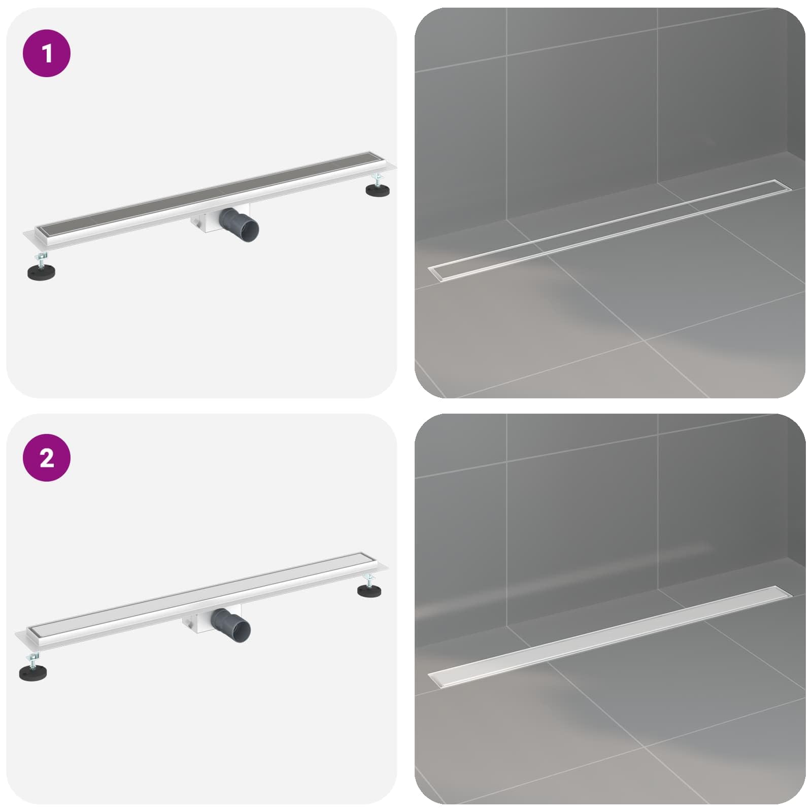 Canaleta de ducha 2 en 1, color plata, 100 cm, de acero inoxidable 304, altura regulable de 0 a 30 mm, apta para azulejos, extraíble para limpieza, para ducha, baño, sanitario con desagüe y
