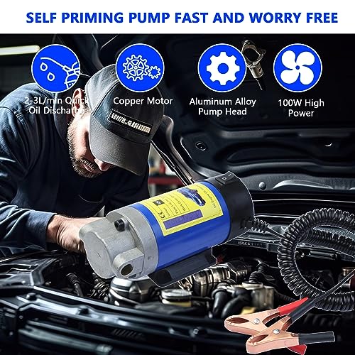 Dieselpumpe, 12V 100W Ölabsaugpumpe Elektrisch Diesel Absaugpumpe Ölwechselpumpe mit 3 Rohren für Motorölwechsel Ölpumpe,Tragbare Elektrische Selbstansaugende Diesel für Auto,Motorrad,Boot,LKW