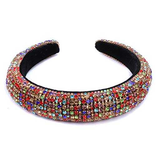 Rhinestone Crystal Diamond Headbands for Women Luxury Shiny Padded Diamond Headband Hair Hoops Fashion Hair Accessories for Girls Bejewelled Hairband Sparkly Party Headband (Rainbow)