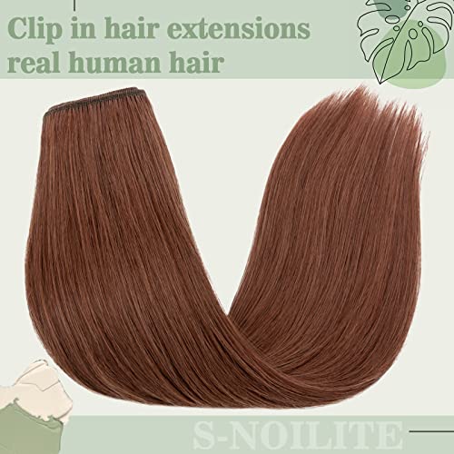 S-Noilite Clip In Human Hair Extensions Auburn Hair Clip In Hair Extensions Standard Weft 100% Real Human Hair Full Head 8 Pieces 18 Clips Silky Soft 16 Inch-90G (#Dark Auburn (#33)) #TOP4