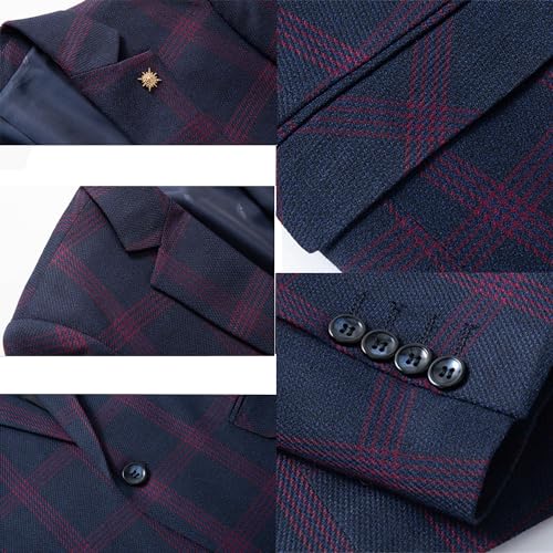 Kromoc Men's Plaid 3-Piece Suit One Button Jacket and Vest Pants for Casual Daily Dinner Tux3