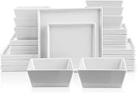 Vista 6 de Juego de vajilla cuadrada de cerámica Grace Stone Lain, 24 piezas, servicio para 8, color blanco.