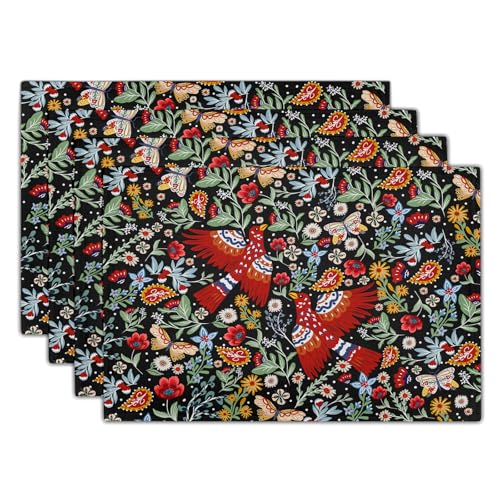 Red Bird Placemats Linen Cloth Place Mats Machine Washable Colorful Table Mats Indoor/Outdoor