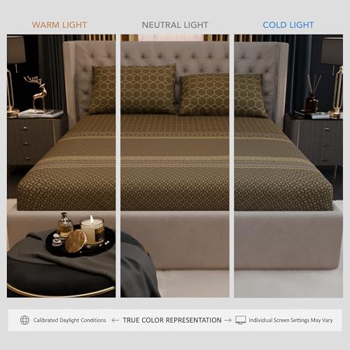 Image of Stoa Paris 100% Bamboo Cotton King Size Fitted Bedsheet with 2 Pillow Covers, 200TC Printed Bed Set, Breathable, All-Season Comfort, Home Decor, Imperial Grandeur -Sienna Pavilion(182cmx198cm+30cm)