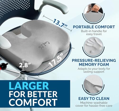 Image of ComfiLife Gel Enhanced Seat Cushion - Office Chair Cushion - Non-Slip Gel & Memory Foam Coccyx Cushion for Tailbone Pain - Desk Chair Car Seat Cushions Driving - Sciatica & Back Pain Relief (Gray)