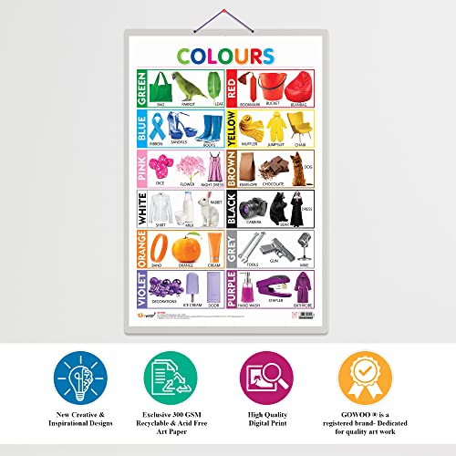 Image of GO WOO Combo of 2 Alphabet and Colours Educational Posters for Preschool Kids Classroom Study | Learning- Charts for Kids Learning (20 inchX30 inch Inches)