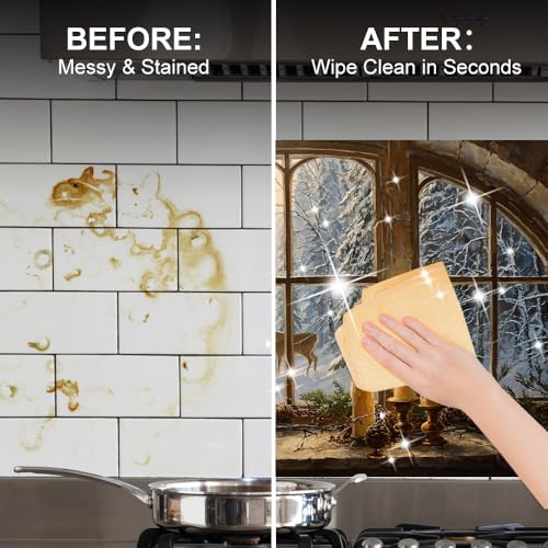 Image of Winter Deer Arched Window Backsplash Peel and Stick, 35.4x23.6 in