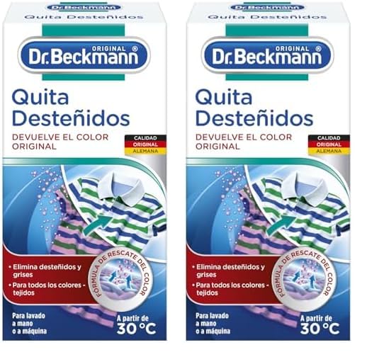 Dr. Beckmann Quita Desteñidos | Elimina con eficacia las manchas y decoloraciones de la colada | Restaura los colores originales | 75 g (Paquete de 2)