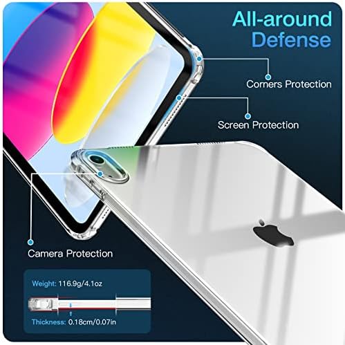 TiMOVO Clear iPad Case for iPad 10th Generation Case, iPad Case 10th generation 2022, Slim & Light Weight TPU Protective Cover with Raised Edge and Transparent Back, Clear