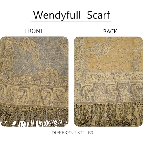 Image of Pashmina Scarf for Women Shawls and Wraps Reversible Paisley Vintage Jacquard Soft Silky Rave Scarves Men