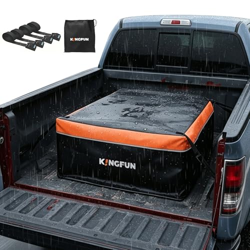Kingfun Truck Bed Cargo Bag 26 Cu Ft Waterproof Truck Bed Storage Bag Heavy-Duty PVC Cargo Carrier with 4 Cam Buckles & Reflective Trim Fits Any Pickup Truck for Camping Travel Moving & Hauling