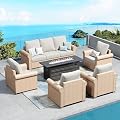 SUNSHINE VALLEY, 6-Piece, Wicker, Patio Conversation Set, Fire Pit Table