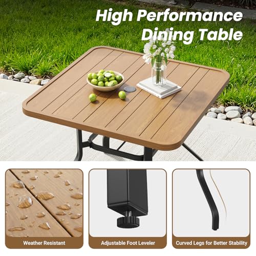Image of Soohow Patio Dining Set for 4, 5-Piece Outdoor Dining Set 4 x Swivel Patio Chairs and 35 inchx35 inch Outdoor Dining Table with 1.57 inch Umbrella Hole, Wood-Like, for Poolside, Backyard