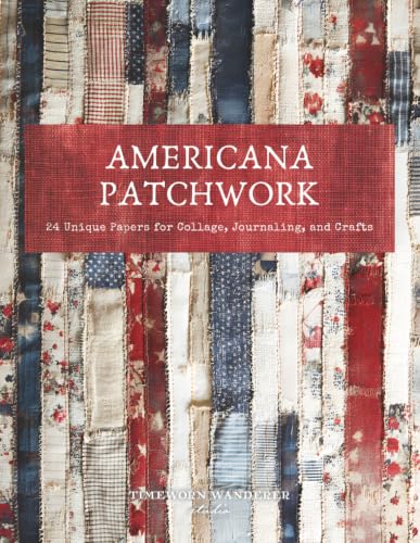 Americana Patchwork, 24 Unique Papers for Collage, Journaling, and Crafts: Vintage Inspired Red, White, and Blue Patchwork Quilt Style Designs for July 4th and Patriotic Projects image 2