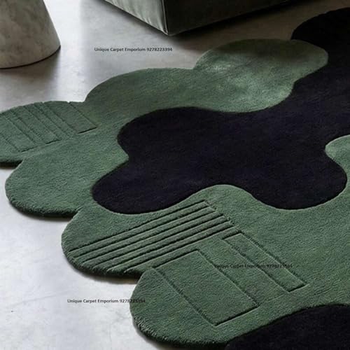 Image of Hand Tufted Irregular Area Rug 6x8 Ft Wool Carpet for Bedroom Living Room Modern Artistic Floor Cover Soft Luxury Contemporary Home Decor Accent
