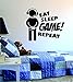 Eat Sleep GAME Repeat Version 2 Quote Decal Sticker Wall Vinyl Art Design Gamer Cool Funny Game Room