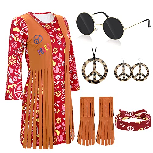 70er 60er Jahre Frauen Hippie Kostüm Damen Set Retro Frauen Hippie Disco...