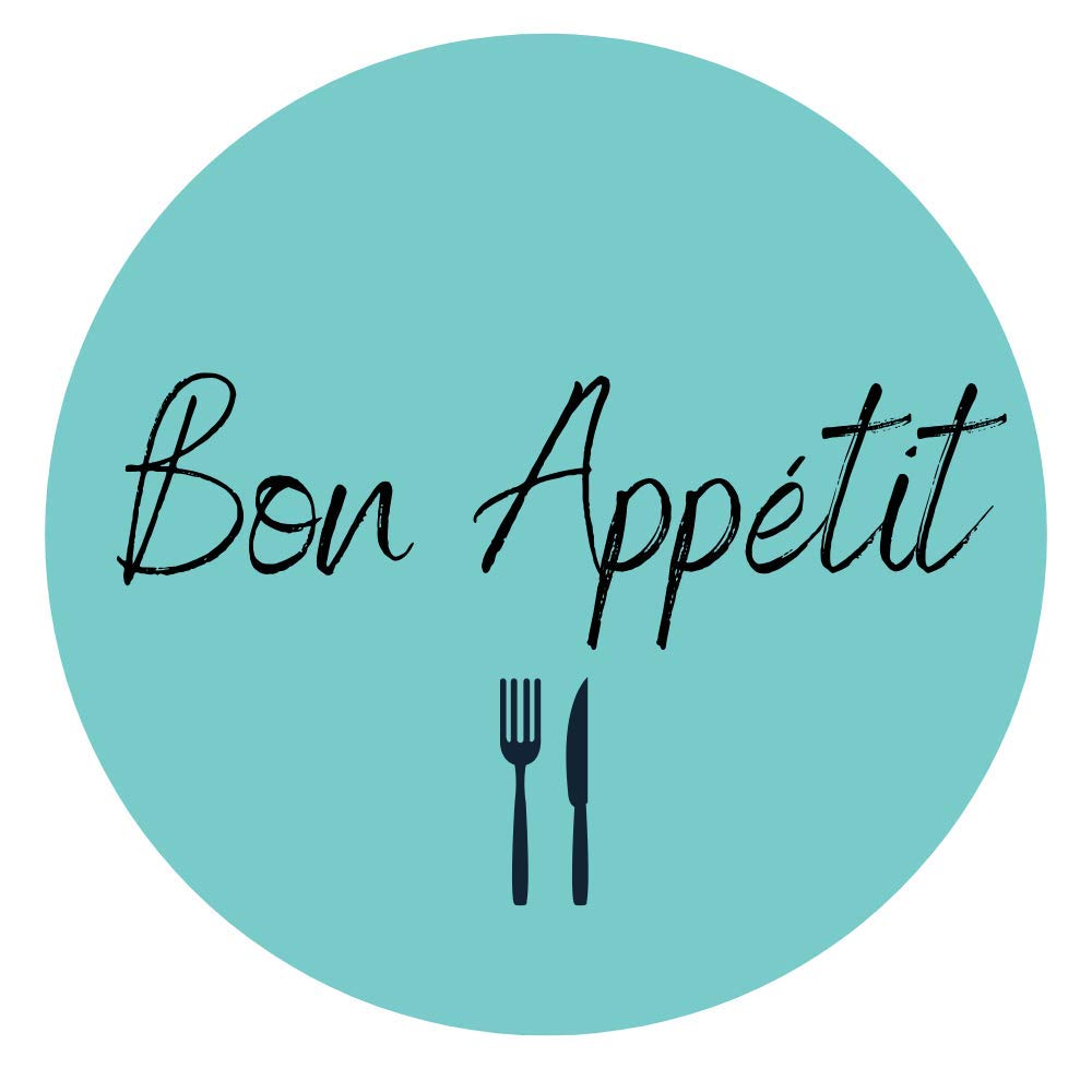 Bon Appetit Stickers Roll | 1.5 inch | Waterproof | 500 Labels for Food Service and Catering Business, Bakery Packaging | Mint Background with Black Hand-Brushed Font Design