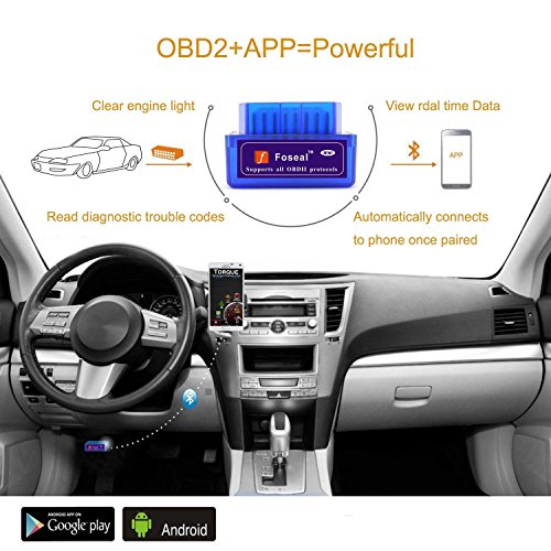 Foseal OBD2 Scanner Bluetooth, Bluetooth OBD2 OBD 2 Scan Tool OBDII Car Diagnostic Check Engine Light Code Reader for Android Windows for 1996 and Newer Gas Vehicles in The US, Supports Torque App - Thumbnail 5