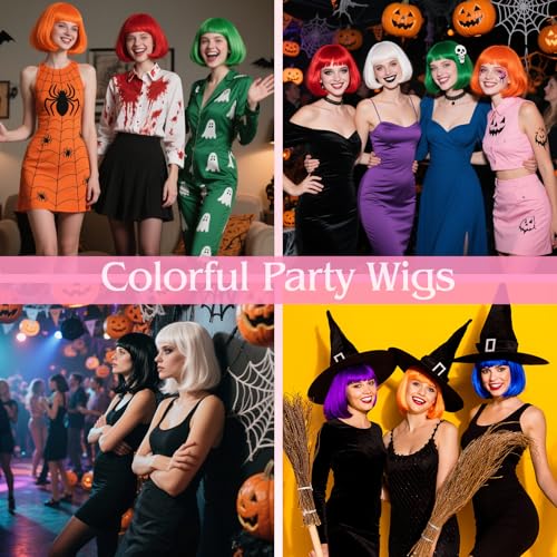 plulon white bob wig with heart sunglasses and hair cap colorful short bob wigs synthetic party wigs funny cosplay hairpieces for women men daily bachelorette halloween costume party decorations