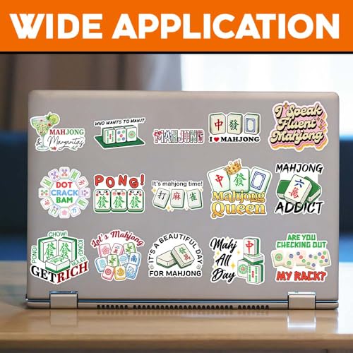Image of MAIANEY (15Pcs, 3in) Mahjong Stickers Pack, Funny Mahjong Tile Vinyl Decal Set for Laptop Water Bottle Phone Case Notebook Scrapbook, Cute Waterproof Mahjong Lover Stickers Gift Idea for Board Game