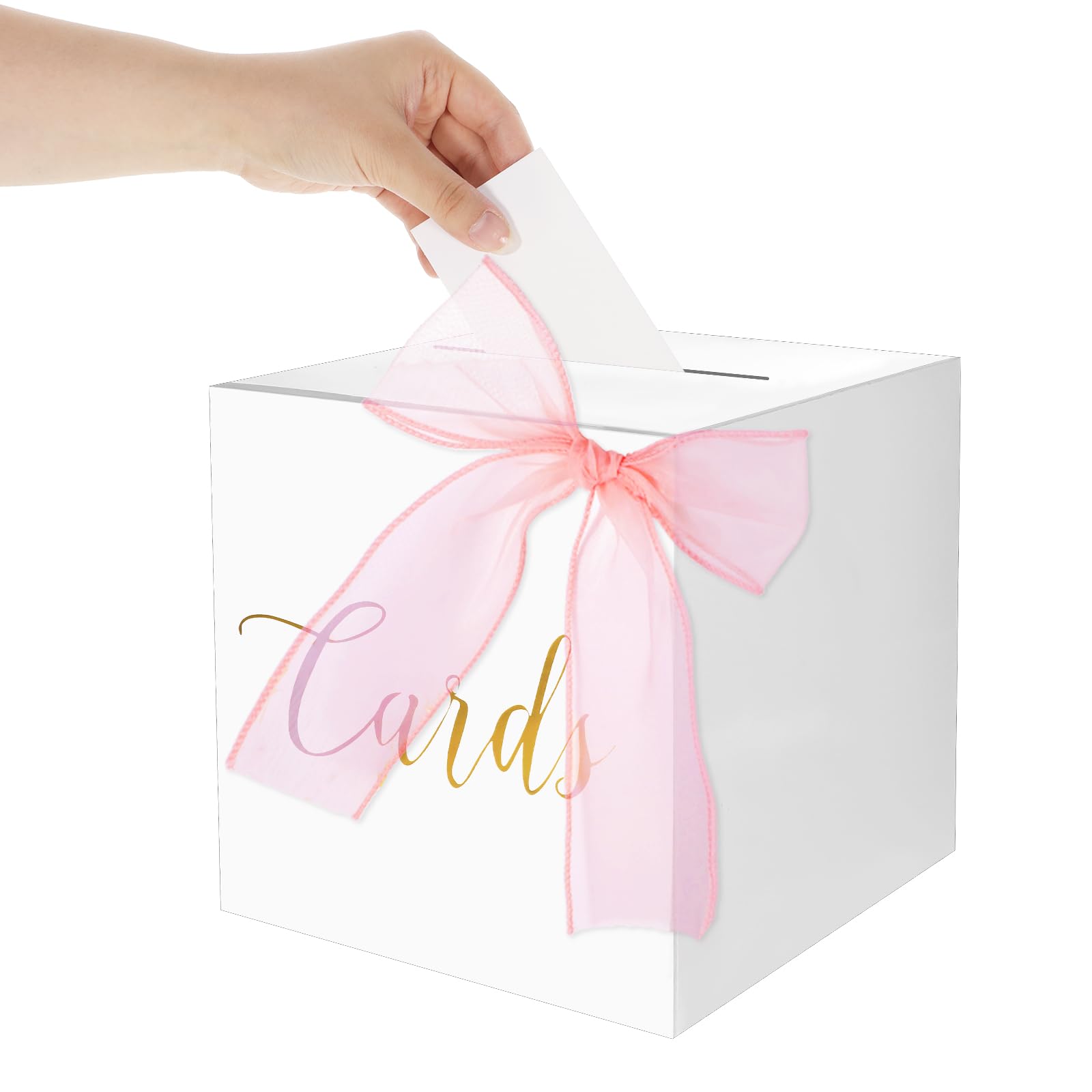 Muiltvoe Wedding Card Box 22cm Gold Foil Card Box with Cards Raffle Ticket & Money Boxes for Wedding Reception Anniversary Party Graduation Birthday Baby Shower Decorations (White)
