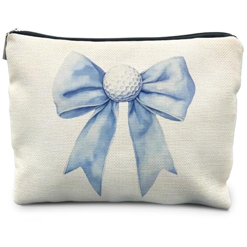 Golf Gifts for Women, Golf Makeup Bag for Women, Blue Golf Ball Bows Makeup Bag Cosmetic Pouch, Golf Accessories for Women, Golf Cosmetic Bag Toiletry Bag, Gifts for Golf Lovers