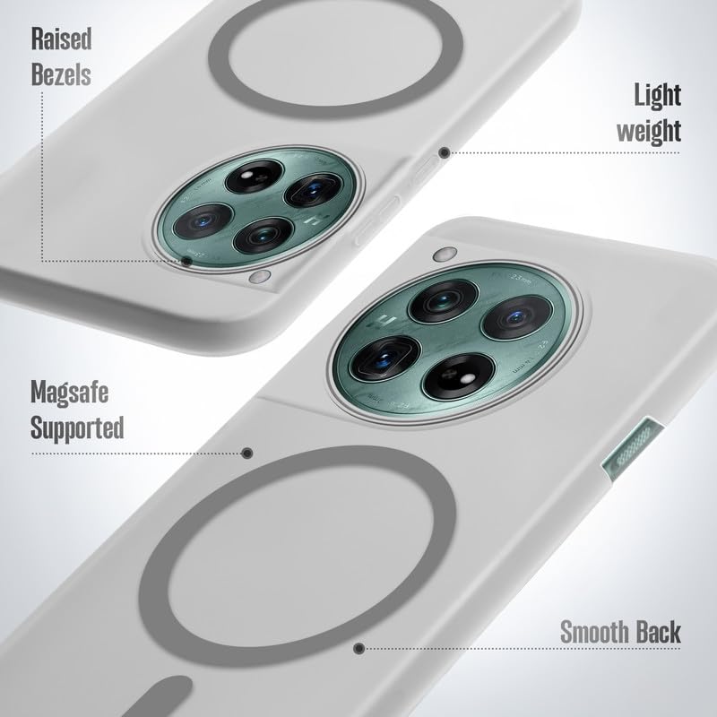 Image of Mr. Case Back Cover for OnePlus 12 5G Elegant Frosted White Translucent Back Only Compatible with Wireless Magnetic Accessories | Anti-Scratch Shockproof Phone Case - Grey