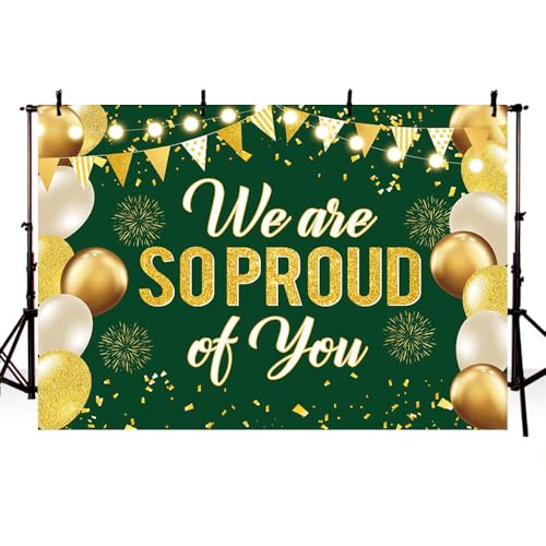 MEHOFOND 7x5ft We are So Proud of You Backdrop Green Gold Congrats Graduation Photography Background Congrats Grad Graduation 2026 Glitter Party Decorations Banner Photo Booth Props Supplies by MEHOFOND - Used condition - Image 3