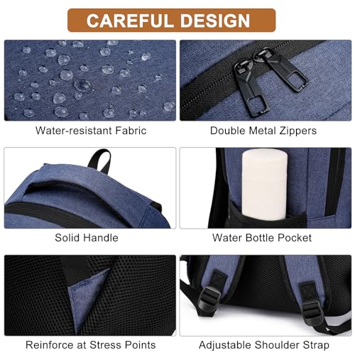Image of Backpack for Men, School Backpacks for Teen Boys, Large Bookbag | Water Resistant College Laptop Backpack Fit 15.6 Inch Laptop, Blue
