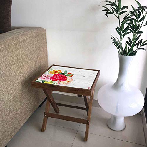 Image of Nutcase Designer Teak Wood Side Table Folding Wooden Bedside Coffee Outdoor Picnic Table - Vintage Wood Florals