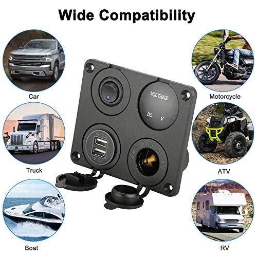 Linkstyle 4 in 1 12V Switch Panel, 4.2A Dual USB Outlet Charger Socket ON/OFF Waterproof Rocker Panel with Digital Voltmeter Cigarette Lighter Socket LED for Car Marine RV Boat Truck Trailer GPS, Blue - Image 6