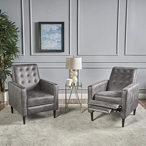 Christopher Knight Home Mervynn Mid-Century Modern Microfiber Recliners, 2-Pcs Set, Slate / Dark Espresso