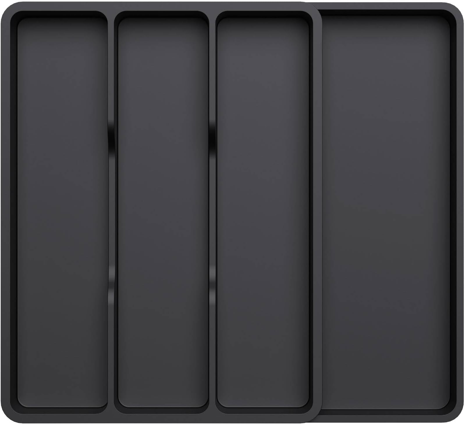 Lifewit Utensil Drawer Organizer, Expendable Cooking Silverware Tray for Kitchen Drawer, Adjustable Cutlery Flatware Holder, Plastic Spatula Tools and Gadgets Storage Divider, 4 Compartments, Black