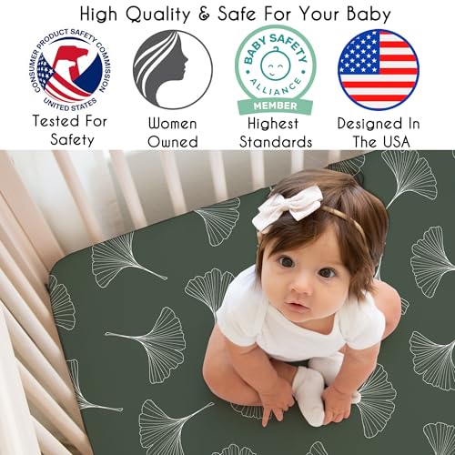 Image of Sweet Jojo Designs Fitted Baby Crib Sheets (Green Woodland Ginkgo Leaf) for Girls /Boys, Infant Nursery, Toddler Room - Standard Size (White & Forest Green Earthy, Vintage Minimalist, Botanical Nature)