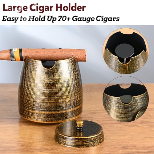 Cigar Ashtray with Lid for Outdoors Outside Patio Home Retro Decor,Large Holder Ashtray Windproof,Cigar Accessories Gift for Men Dad Husband Boyfriend (X-Large) - Thumbnail 5
