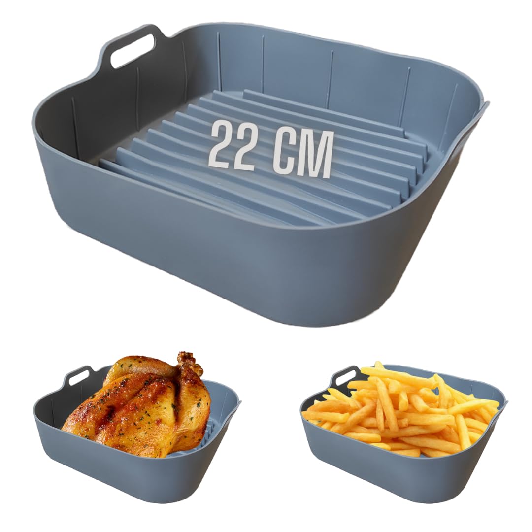 Recipiente air fryer 22 cm de silicona cuadrado, molde para freidora de aire, accesorios freidora sin aceite, compatible con Cosori TurboBlaze 6L y Dual Blaze 6,4L