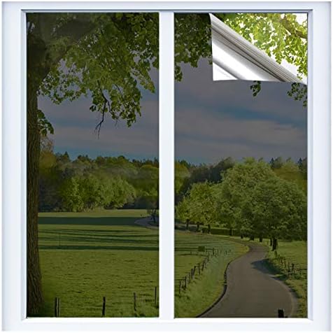 RTTECH Window Film Privacy One Way Mirror Window Tint for Home Sun UV Blocking Heat Control Daytime Privacy Solar Film Static Cling for Residential Office 17.5x78.7 Inches Black-Silver