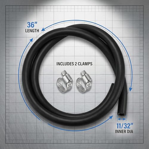 Image of 27232 11 /32 x 36 Inch Vacuum Hose with 4 Clamps, (85 PSI) EPDM Vacuum Line | 2 Pack High Temperature Flexible Tubing for General Air and Vent Line Applications