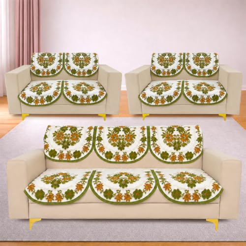 Image of Homerz Premium 'Surya Series' Sofa Cover | Stylish Sofa Protector | Net Fabric | Anti-Stain & Washable Slip Cover Exact Size Antislip (Daisy Green, 7 (3+2+2) Seater, Seat Cover with Backrest)