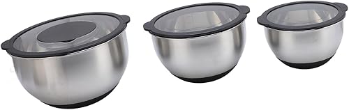 Miniatura 3 de EVGATSAUTO Juego de 3 tazones de mezcla de acero inoxidable con tapas herméticas, funcionales para preparación de alimentos y horneado