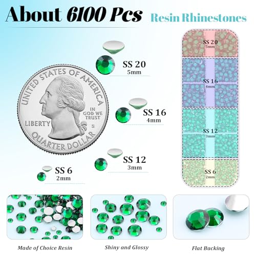 Image of 6100Pcs Resin Rhinestones for Crafting with 2Pcs 10ml B7000 Jewelry Glue, 1 Box Flatback Crystals Diamond (Emerald Green) for Bedazzling Crafts DIY Nail Art Non Hotfix Gems for Clothing Shoes