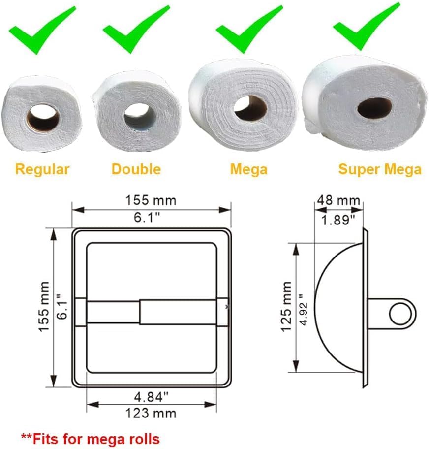 Miniatura 3 de Moderno juego de toalleros de papel higiénico empotrables de color negro mate, soporte de pared de metal duradero para ahorrar espacio, diseño de
