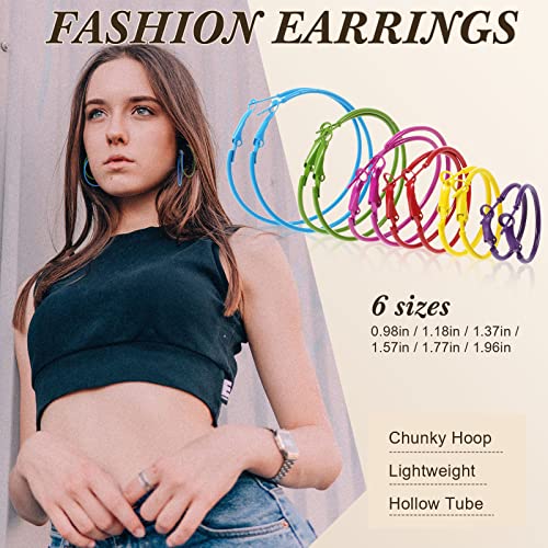 12 Pairs 80S Hoop Earrings Neon Color Circle Earrings Hoops Colored Hoop Earrings Set For Women Girls (Multi Color) #TOP2