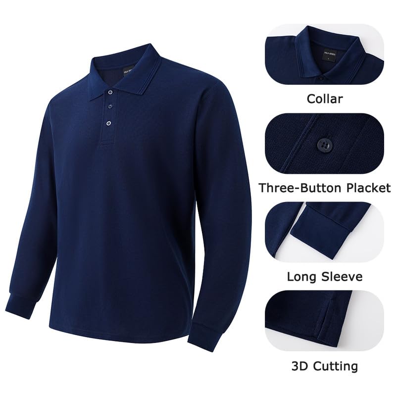 Men's 3-Pack Long Sleeve Polo Shirts – Moisture Wicking Golf Shirts for Work, Casual Workout4