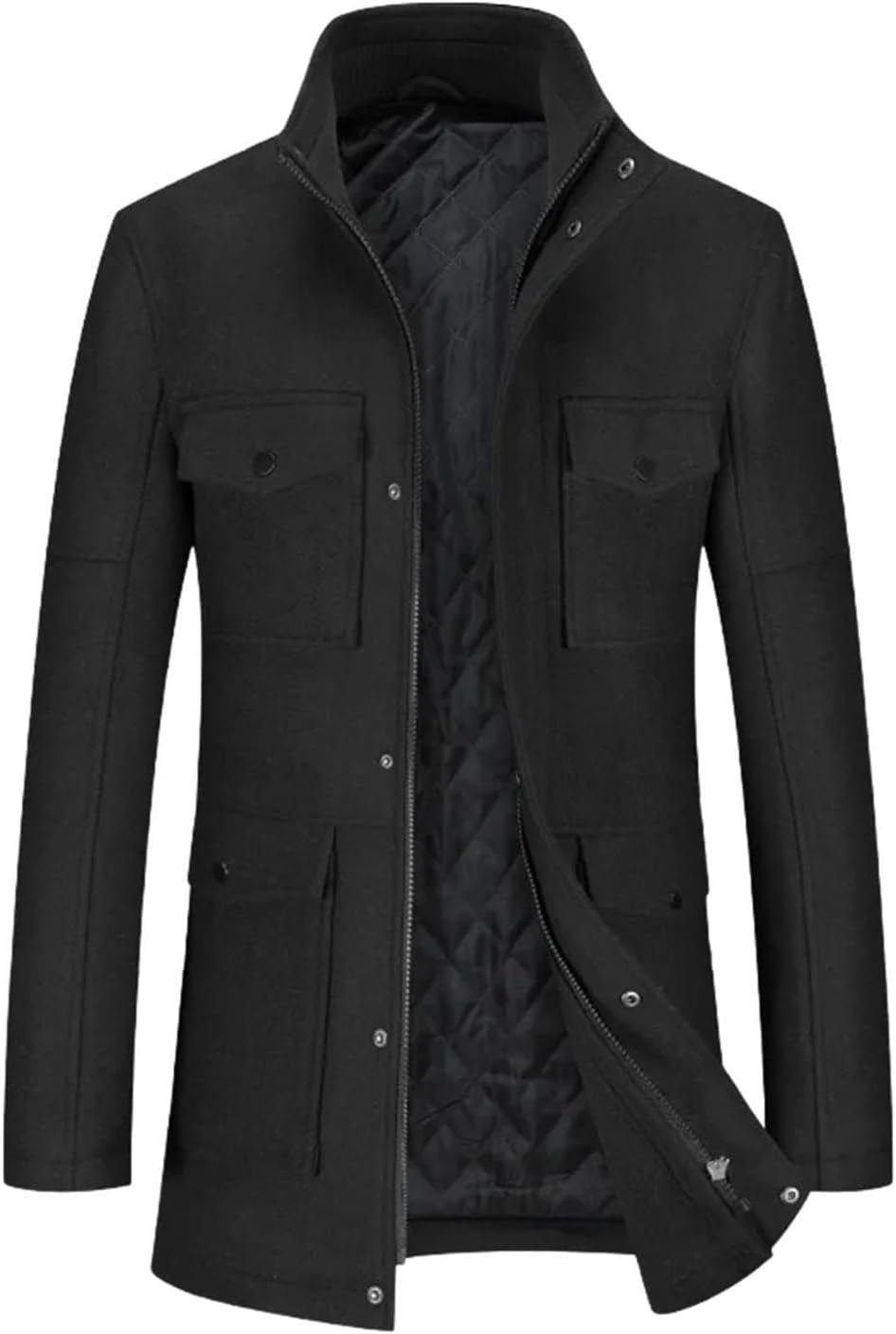 Men's Winter Woolen Business Casual Fashion Double Collar Coat Wool Blends Stand Collar Warm Trench Jackets