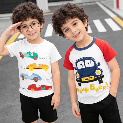 Image of DEEKEY Toddler Boys Shirts Short-Sleeve Little Kids t Shirts Boys' Tops, Tees & Shirts Graphic TEE Age for 2-7 Years 4-Pack