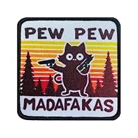 PEW PEW MADAFAKAS Schwarz Katze mit Pistole Aufnäher Moral Patches Klett Stickerei Taktische Klettverschluss Für Kleidung Rucksack Baseballkappe Uniform Weste Hundegeschirr, Orange, Geweben Drucken)