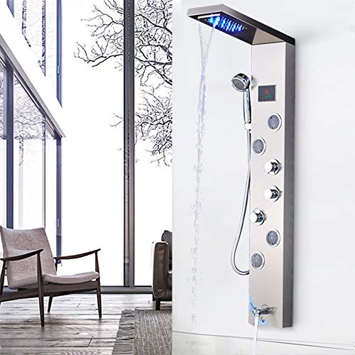 LED Shower Panel Faucet Bathroom Waterfall Rain Brushed Nickel Shower Panel Tower System In Wall with Spa Massage Sprayer Shower Column Panels